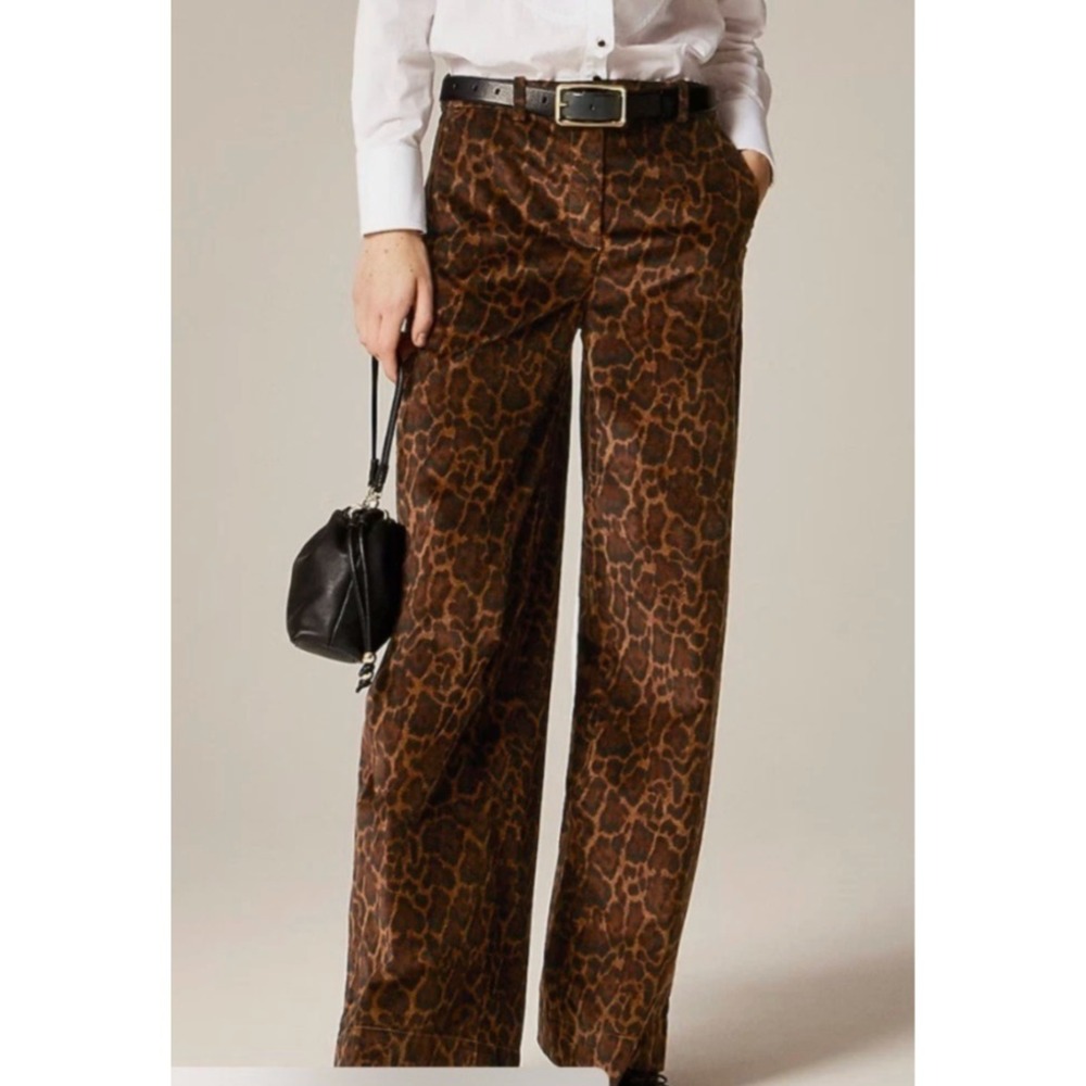 J. Crew Womens Animal Print Pants Size 6 Washed Velvet Jaguar Wide Leg Pockets